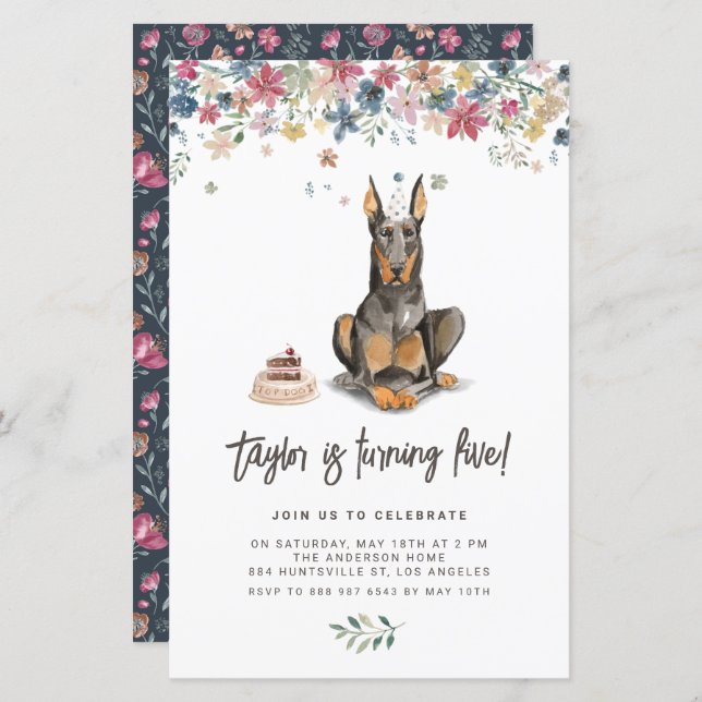Doberman Pinscher Dog Birthday Invitation (Front/Back)