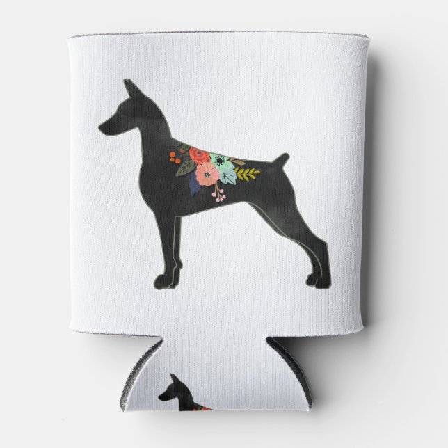 Doberman Pinscher Dog Breed Boho Floral Silhouette Can Cooler (Front)