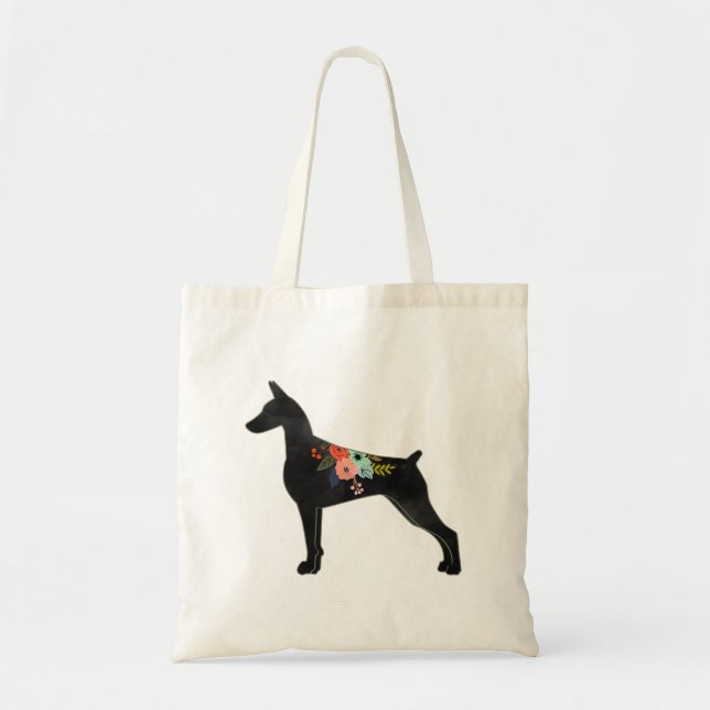 Doberman Pinscher Dog Breed Boho Floral Silhouette Tote Bag (Front)