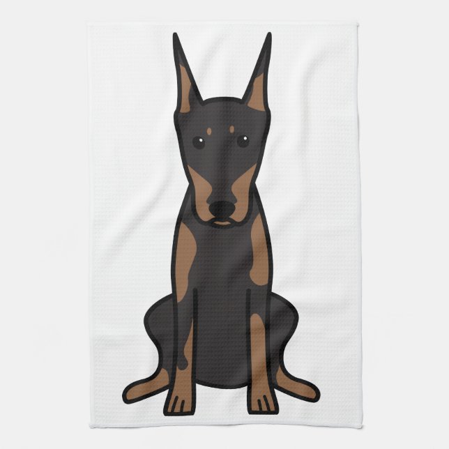 Doberman Pinscher Dog Cartoon Tea Towel (Vertical)