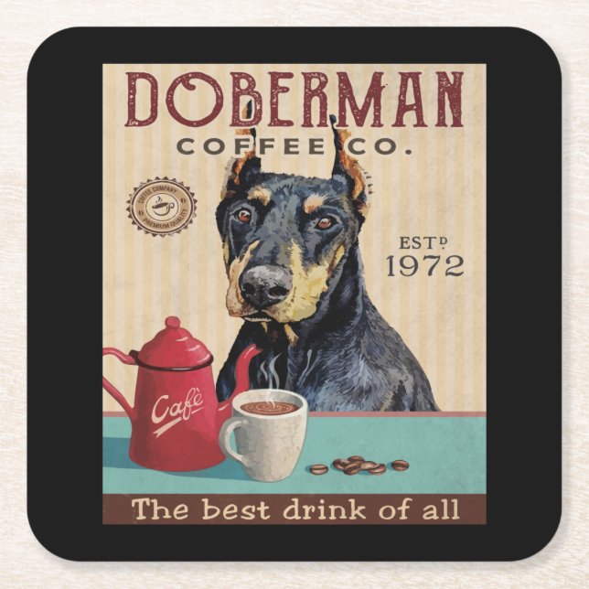 Doberman Pinscher Dog Coffee Square Paper Coaster (Front)