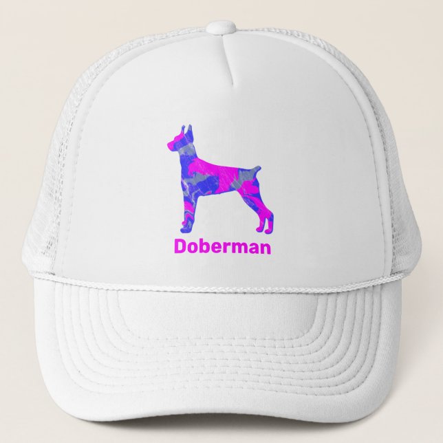 Doberman Pinscher Dog Cute Pink Silhouette Custom Trucker Hat (Front)