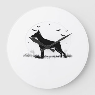 Doberman Pinscher Dog � Halloween Moon Silhouette Large Clock