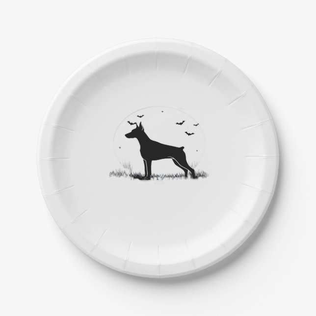 Doberman Pinscher Dog � Halloween Moon Silhouette  Paper Plate (Front)