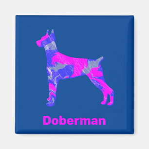 Doberman Pinscher Dog Hot Pink & Blue Magnet