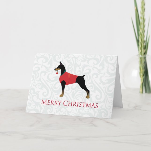 Doberman Pinscher Dog Merry Christmas Design Holiday Card (Front)