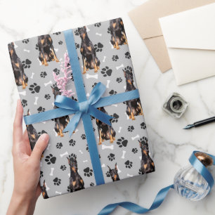 Doberman Pinscher Dog Paw Print Pattern Wrapping Paper