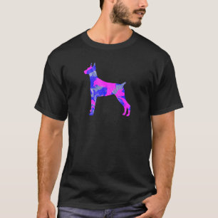 Doberman Pinscher Dog Pink and Blue Silhouette T-Shirt