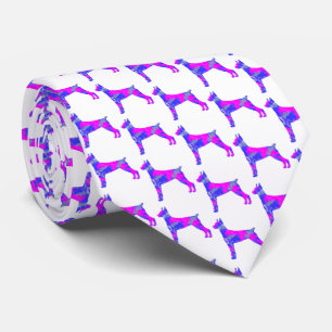 Doberman Pinscher Dog PinkBlue Silhouette White Tie