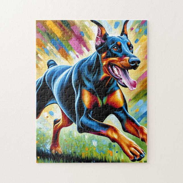Doberman Pinscher Dog Portrait Acrylic Art Print Jigsaw Puzzle (Vertical)