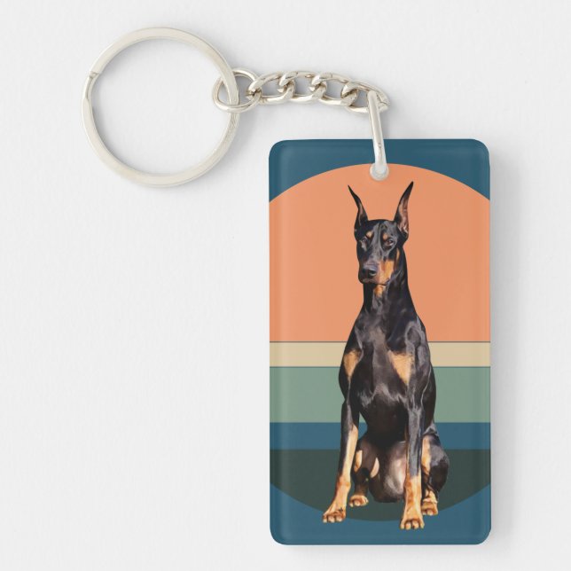Doberman Pinscher Dog Retro Background Keychain (Front)