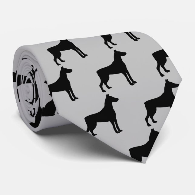 Doberman Pinscher Dog Silhouette Tie (Rolled)