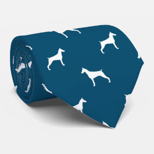 Doberman Pinscher Dog Silhouettes Pattern Blue Tie