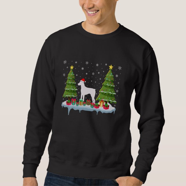 Doberman Pinscher Dog Xmas Tree Lighting Ugly Chri Sweatshirt (Front)