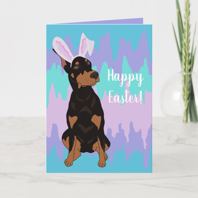 Doberman Pinscher Easter Bunny  Holiday Card (Front)