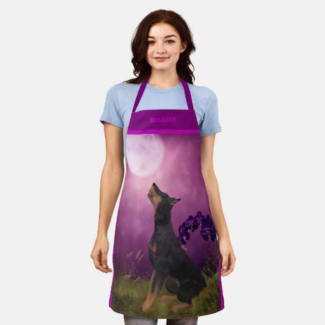 Doberman Pinscher Fantasy Moon Personalised Apron (Worn)