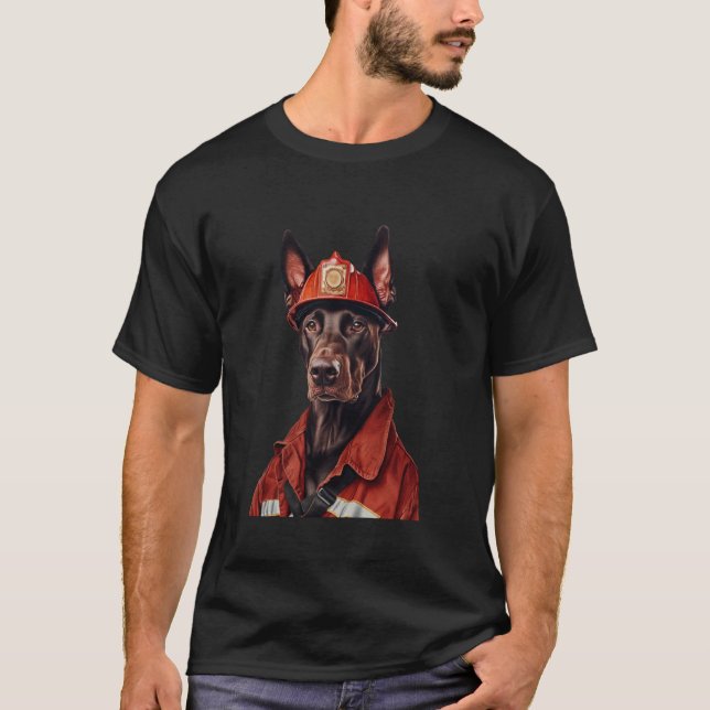Doberman Pinscher Firefighter T-Shirt (Front)