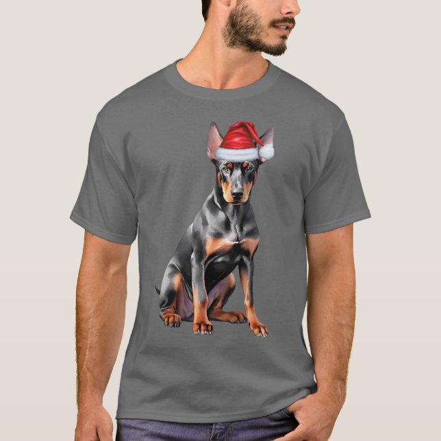 Doberman Pinscher Funny Christmas Dog Holiday T-Shirt (Front)