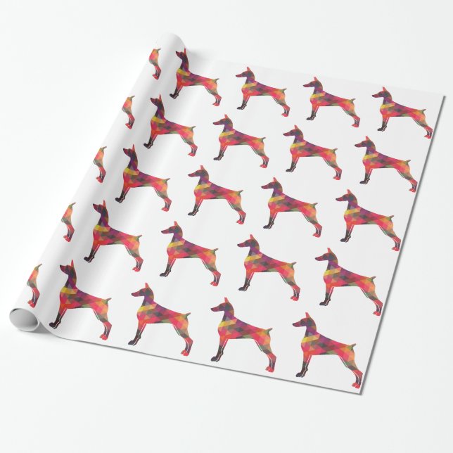 Doberman Pinscher Geometric Patten Silhouette Wrapping Paper (Unrolled)