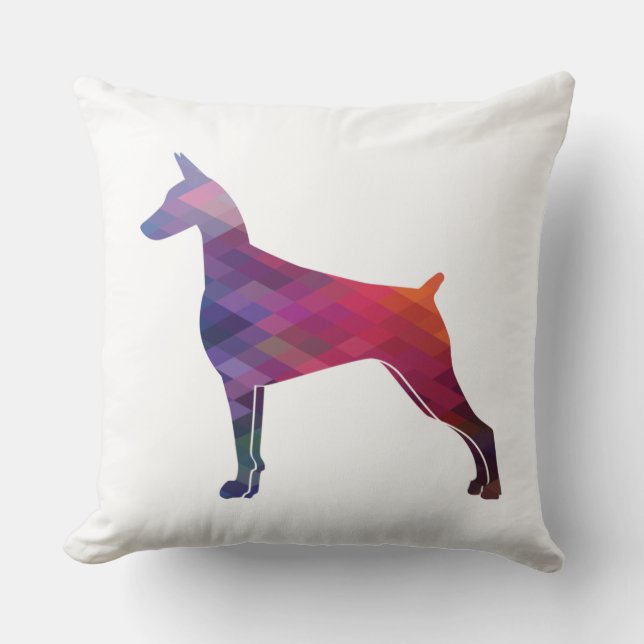 Doberman Pinscher Geometric Pattern Purple Cushion (Front)