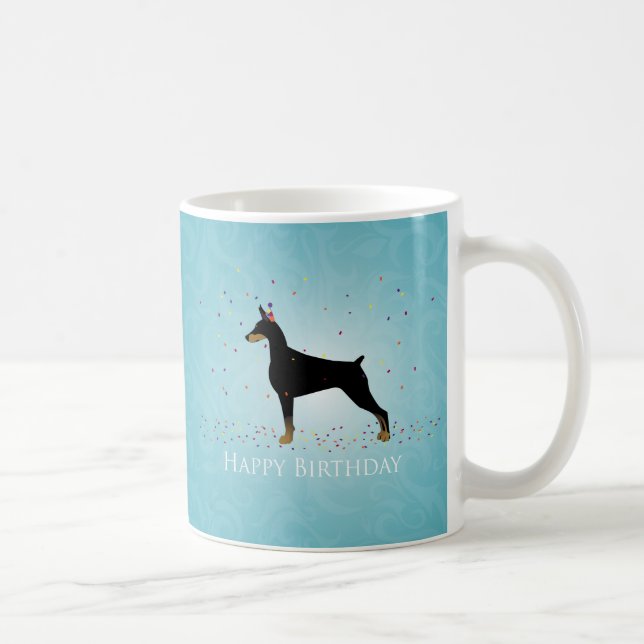 Doberman Pinscher Happy Birthday Design Coffee Mug (Right)