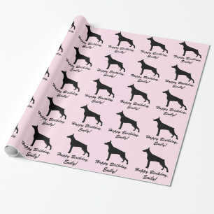 Doberman Pinscher Happy Birthday Name Customisable Wrapping Paper