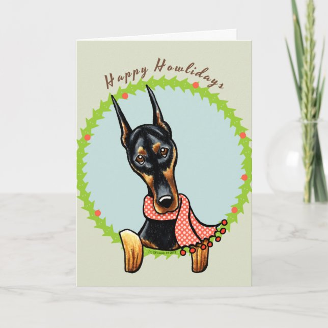 Doberman Pinscher Happy Howlidays Holiday Card (Front)