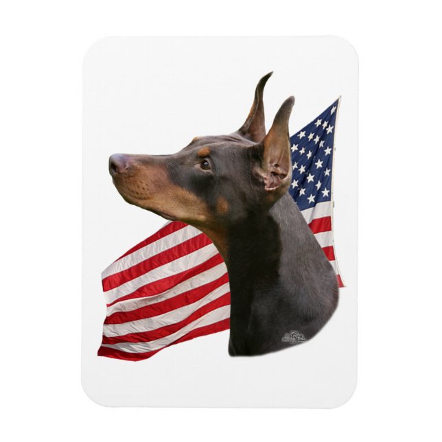 Doberman Pinscher head- red Magnet (Vertical)