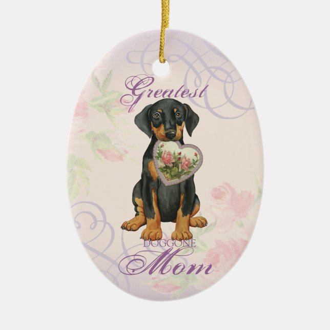 Doberman Pinscher Heart Mum Ceramic Ornament (Front)