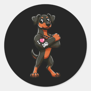 Doberman Pinscher I Love Dad Funny Dog Tattoo _1  Classic Round Sticker
