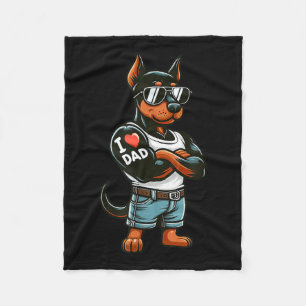 Doberman Pinscher I Love Dad Funny Dog Tattoo  Fleece Blanket