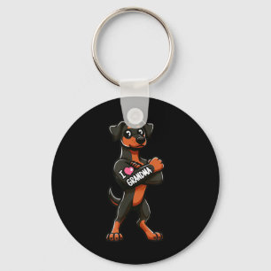 Doberman Pinscher I Love Grandma Funny Dog Tattoo  Key Ring