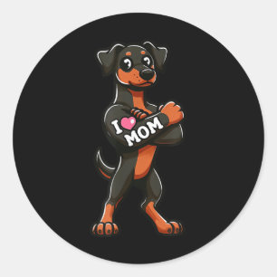 Doberman Pinscher I Love Mum Funny Dog Tattoo Classic Round Sticker