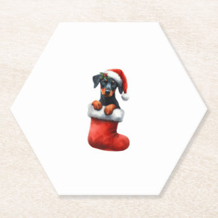 Doberman Pinscher In Sock Christmas Santa Hat Xmas Paper Coaster