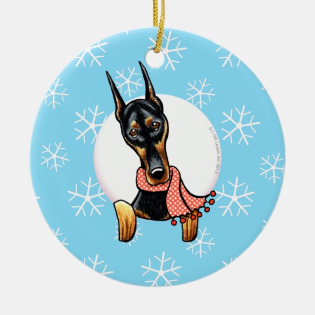 Doberman Pinscher Let it Snow Ceramic Tree Decoration (Front)