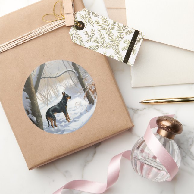 Doberman Pinscher Let It Snow Christmas Classic Round Sticker (Gifting)