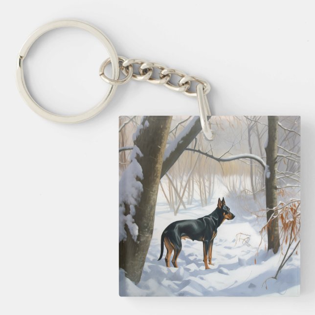 Doberman Pinscher Let It Snow Christmas Key Ring (Front)