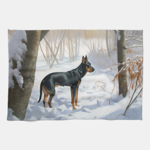 Doberman Pinscher Let It Snow Christmas Tea Towel