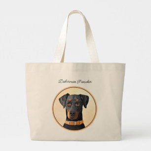 Doberman Pinscher Painting Dobie Uncropped Dog Art Large Tote Bag