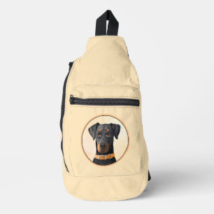 Doberman Pinscher Painting Dobie Uncropped Dog Art Sling Bag
