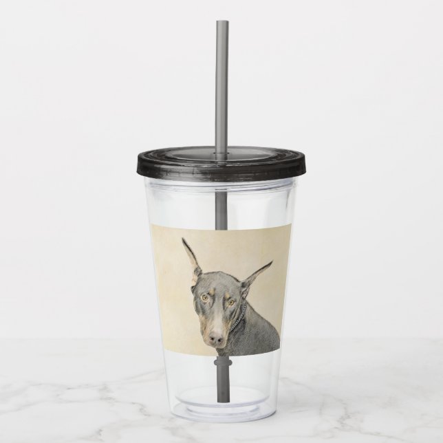 Doberman Pinscher Painting - Original Dog Art Acrylic Tumbler (Front)