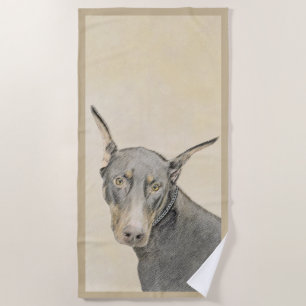 Doberman Pinscher Painting - Original Dog Art Beach Towel