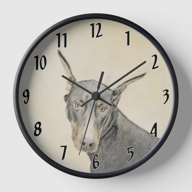 Doberman Pinscher Painting - Original Dog Art Clock (Front)