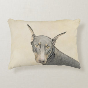 Doberman Pinscher Painting - Original Dog Art Decorative Cushion
