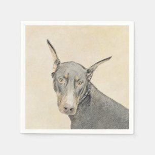 Doberman Pinscher Painting - Original Dog Art Napkin