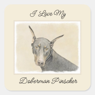 Doberman Pinscher Painting - Original Dog Art Square Sticker