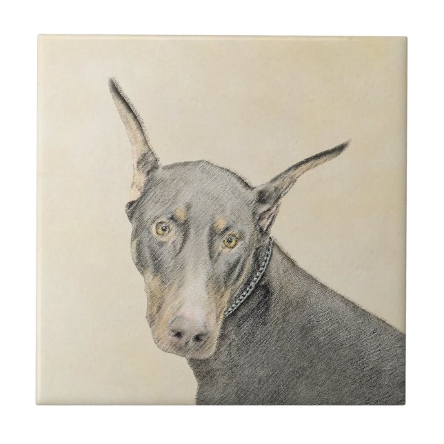 Doberman Pinscher Painting - Original Dog Art Tile (Front)