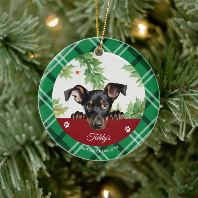 Doberman Pinscher Personalised First Christmas Ceramic Tree Decoration (Tree)