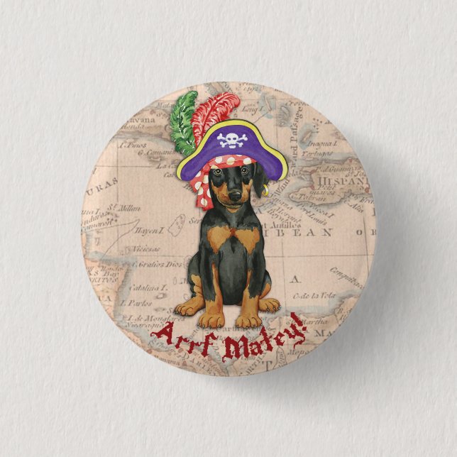 Doberman Pinscher Pirate 3 Cm Round Badge (Front)