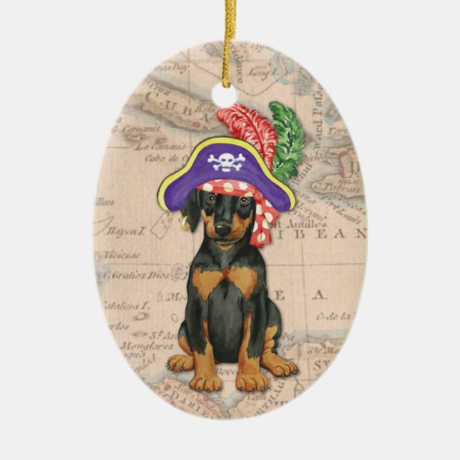 Doberman Pinscher Pirate Ceramic Tree Decoration (Front)